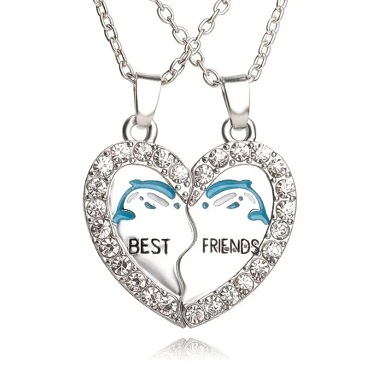 Best Friends Dolphin Heart-Shaped Pendant Necklace