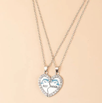 Best Friends Dolphin Heart-Shaped Pendant Necklace