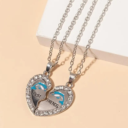 Best Friends Dolphin Heart-Shaped Pendant Necklace