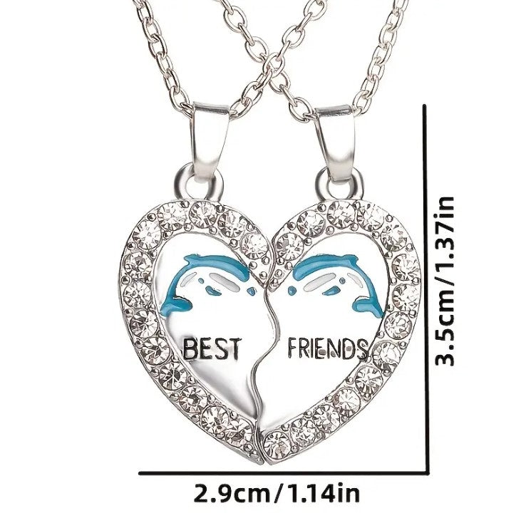 Best Friends Dolphin Heart-Shaped Pendant Necklace