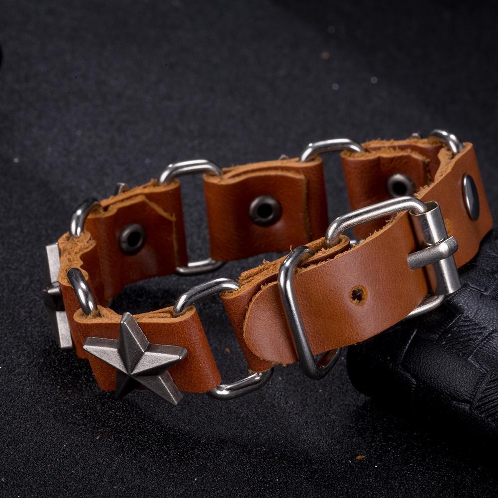 Leather Bracelet with Stainless Steel Men Women