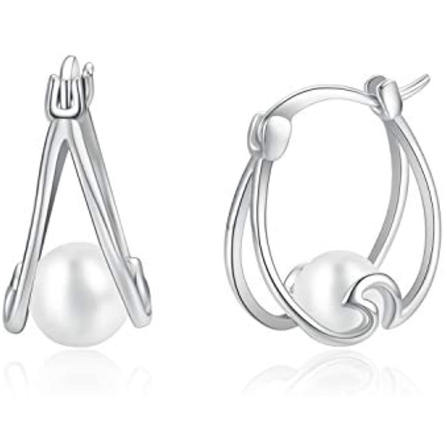 Sterling Silver Pearl Hoop Earrings Small Hoop Earrings for Women