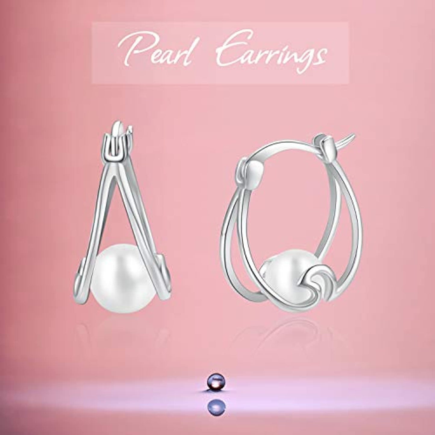Sterling Silver Pearl Hoop Earrings Small Hoop Earrings for Women