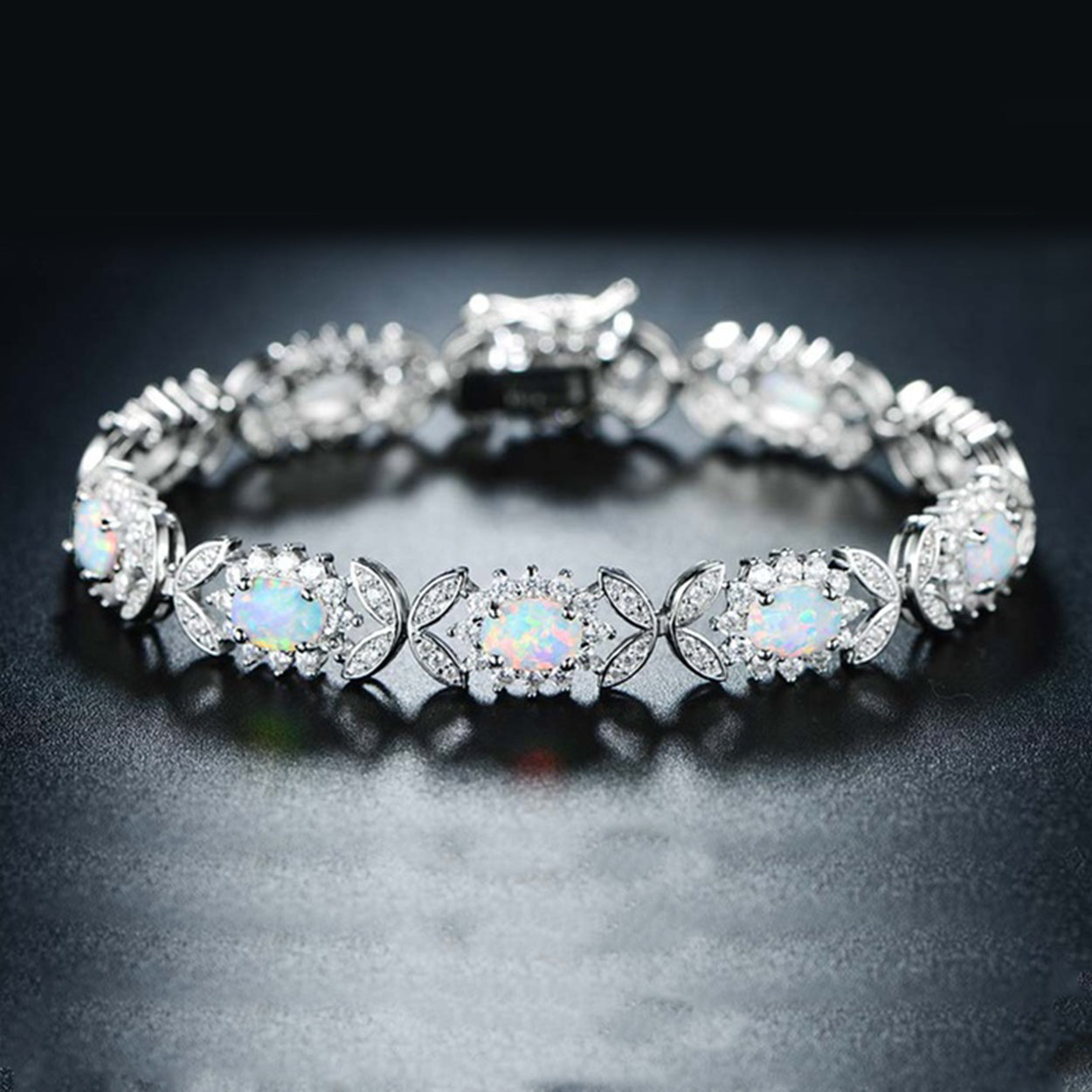 18K White Gold Plated Opal Butterfly Bracelet Embellished with Crystals Women