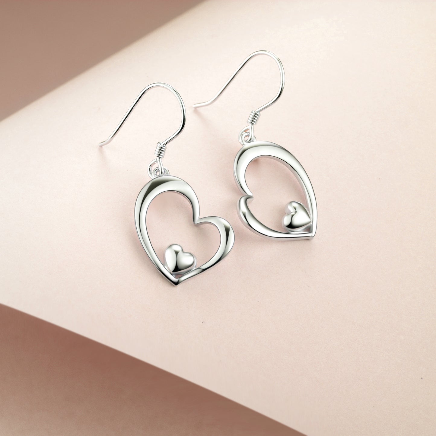 Women's Sterling Silver Open Heart Dangle Drop Hook Earrings
