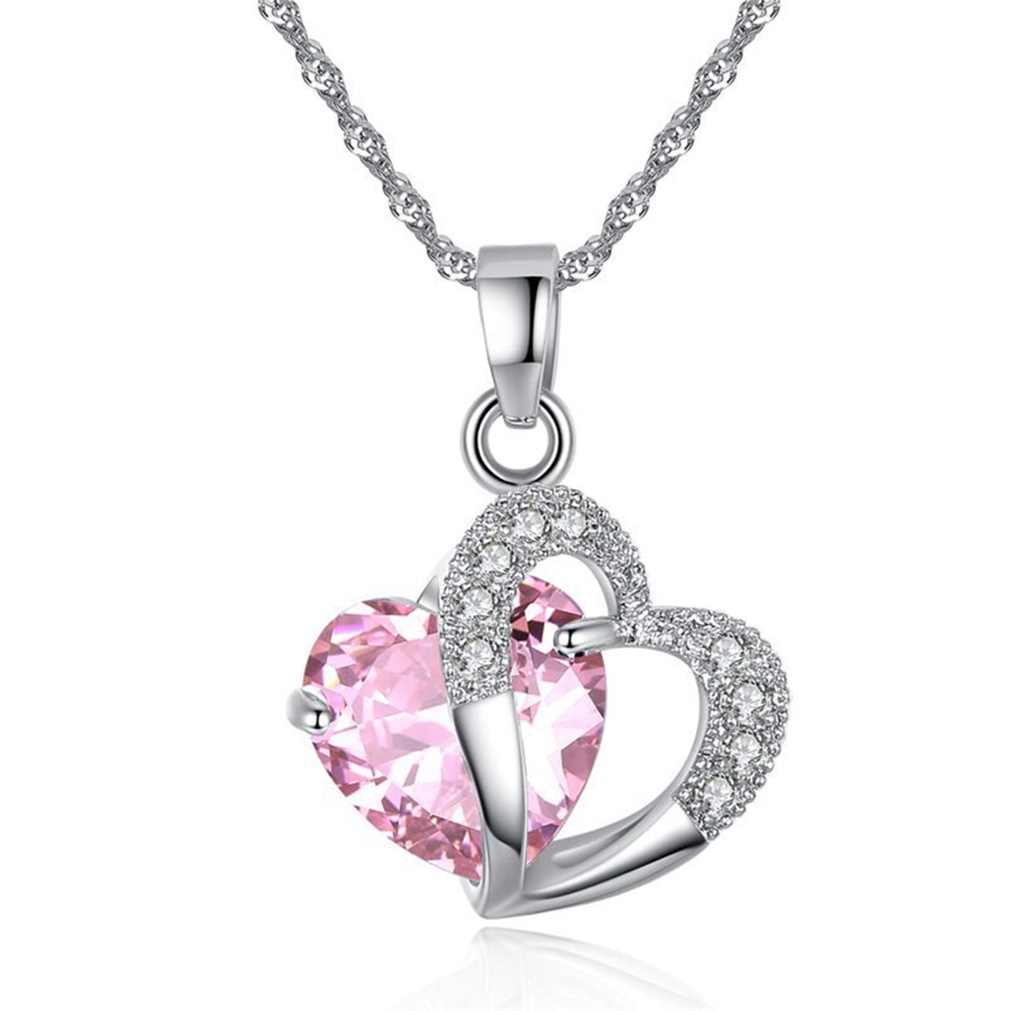 Cubic Zircon Heart Pendant Necklace Heart Shaped Birthstone
