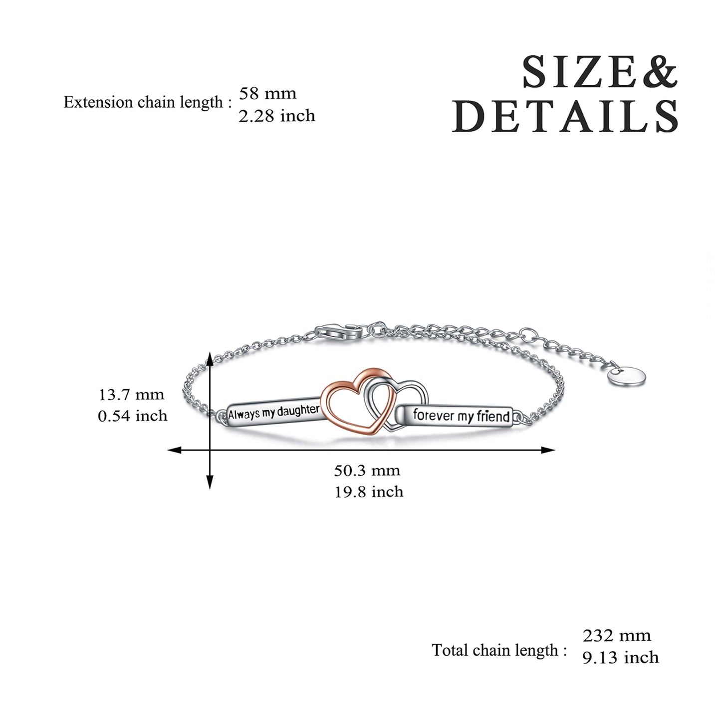 Daughter Inspirational Adjustable Sterling Silver Bracelet