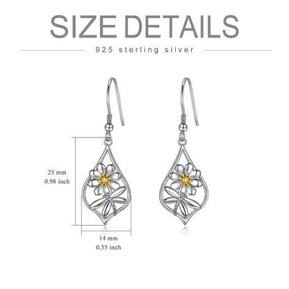 Sterling Silver Daisy Flower Dangle Drop Hooks Earrings for Women Teens