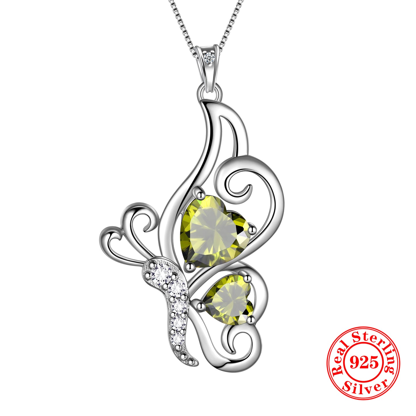 925 Sterling Silver Butterfly Heart Necklace Women