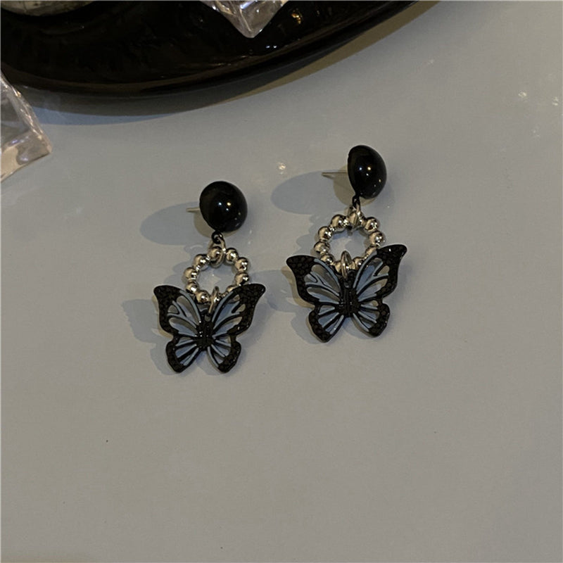 S925 Silver Dark Butterfly Earrings