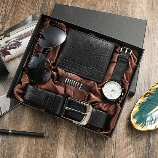 Men's Quartz Business Watch Set Bracelet Belt Sunglass Wallet
