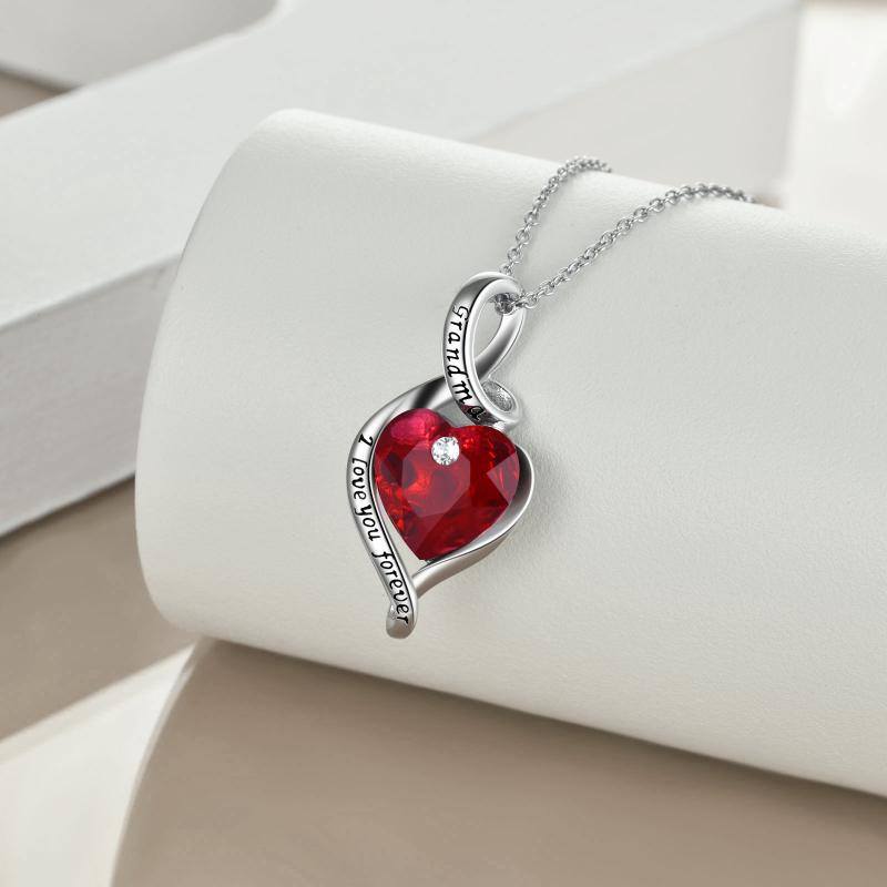 Sterling Silver with Red Heart-Shaped Crystal Necklace for Grandma