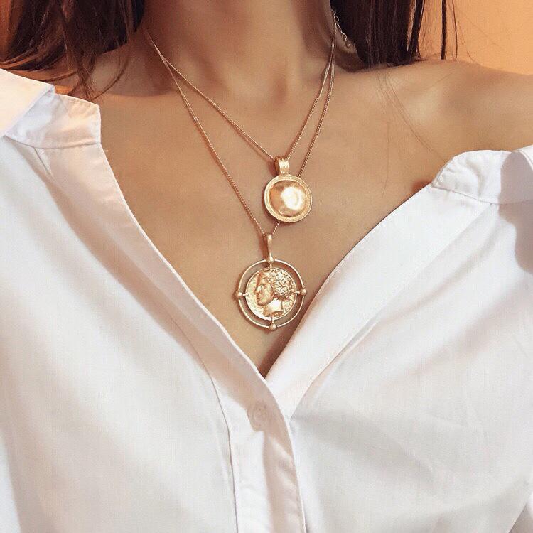 18K Gold 2 Piece Coin Head Necklace