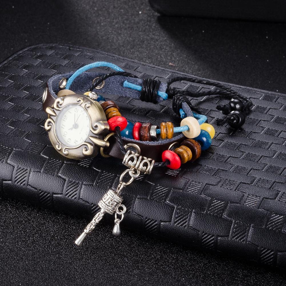 Leather Bracelet with Stainless Steel Watch for Women