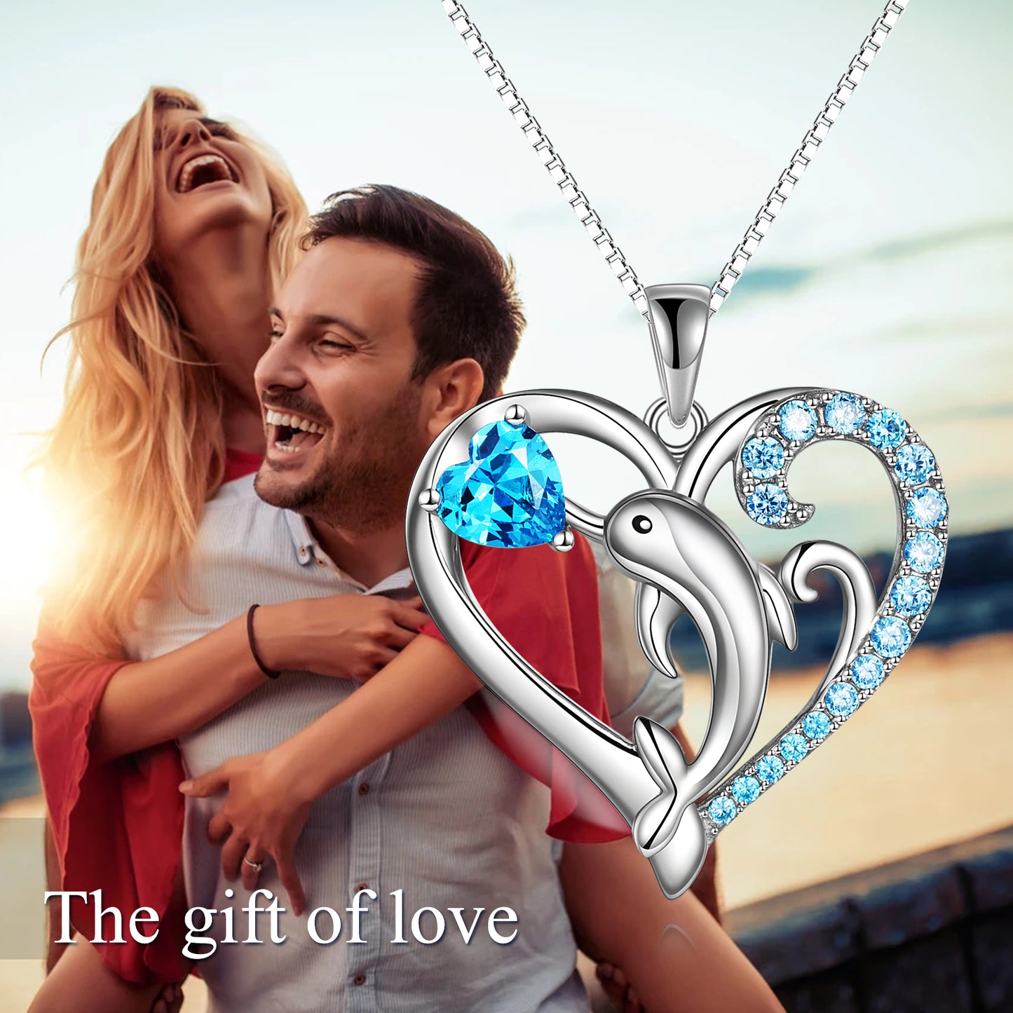 Dolphin Necklace for Women 925 Sterling Silver Dolphin Sea Wave Love Heart Pendant Necklace Jewellery Birthday Friendship Gift for Mother