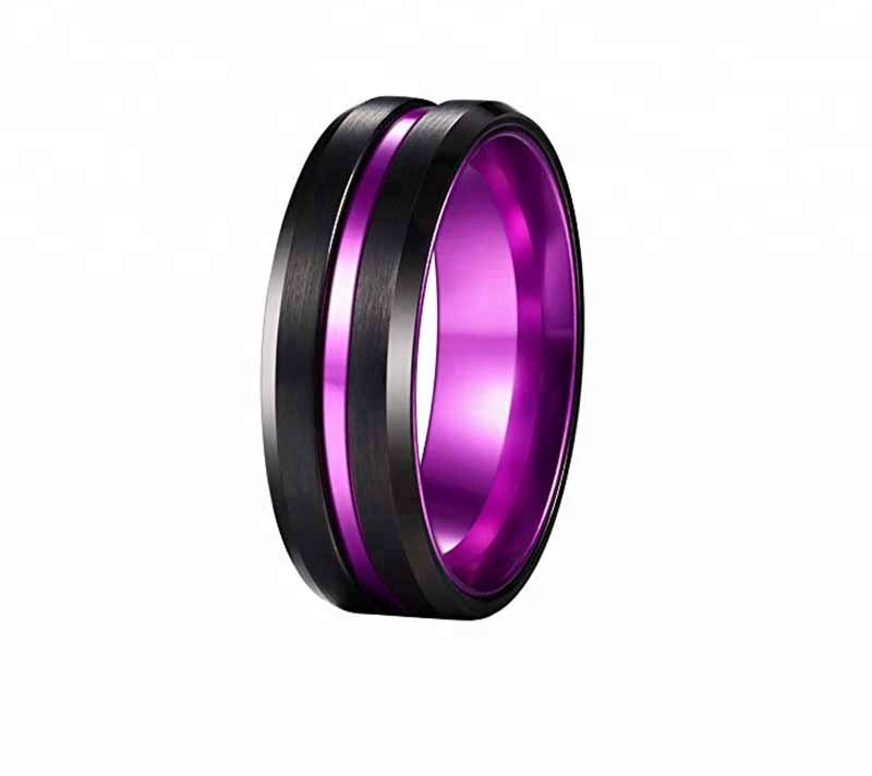 8MM Black Tungsten and Purple Stripe Ring