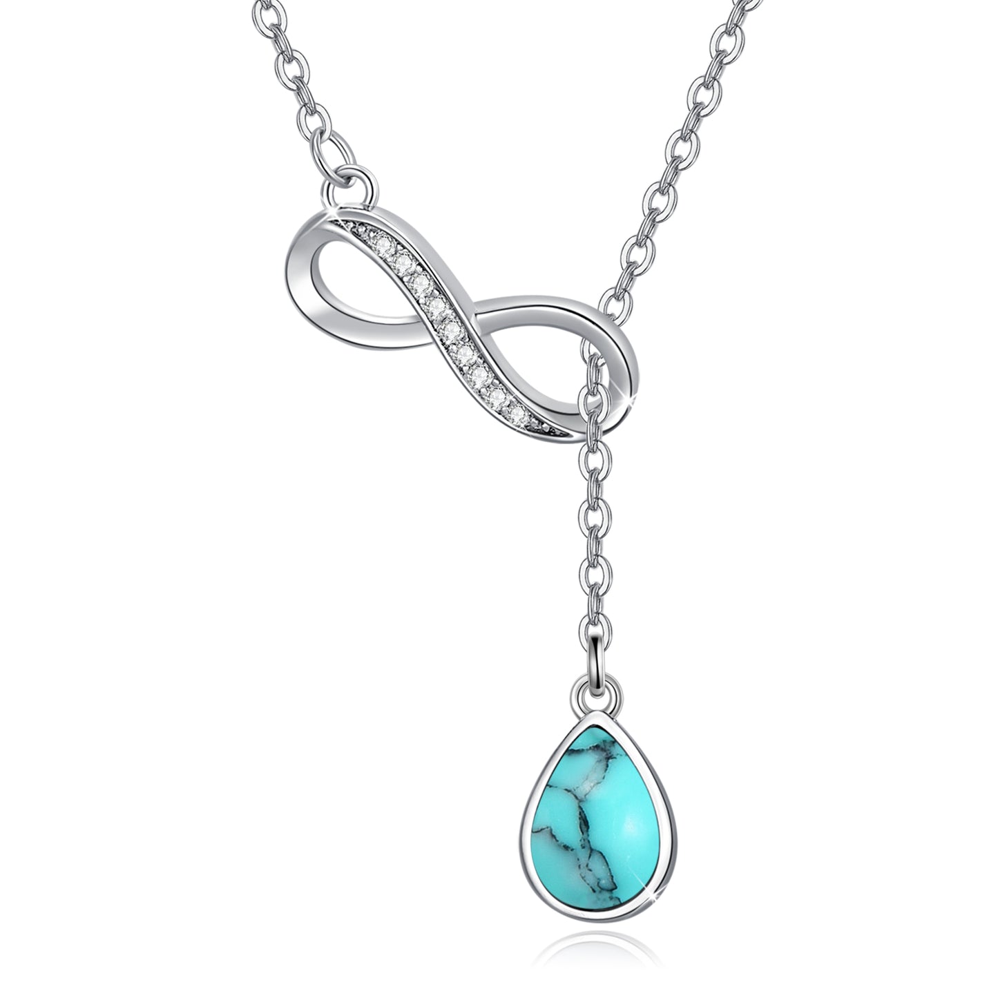 925 Sterling Silver Infinity Turquoise Drop Necklace for Women Girls