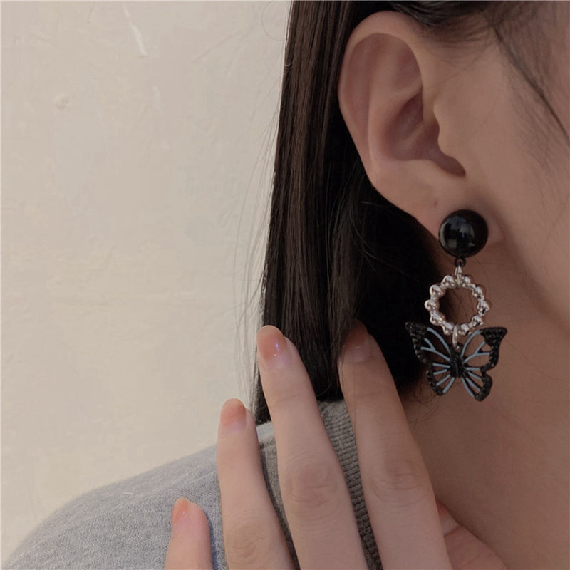 S925 Silver Dark Butterfly Earrings