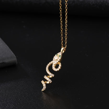 Green Eye Snake Pendant Necklace CZ for Women