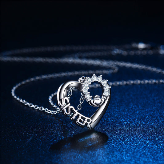 Sister Zircon Necklace Creative Love SISTER Micro Inlay Personality Pendant Necklace Women's Jewelry