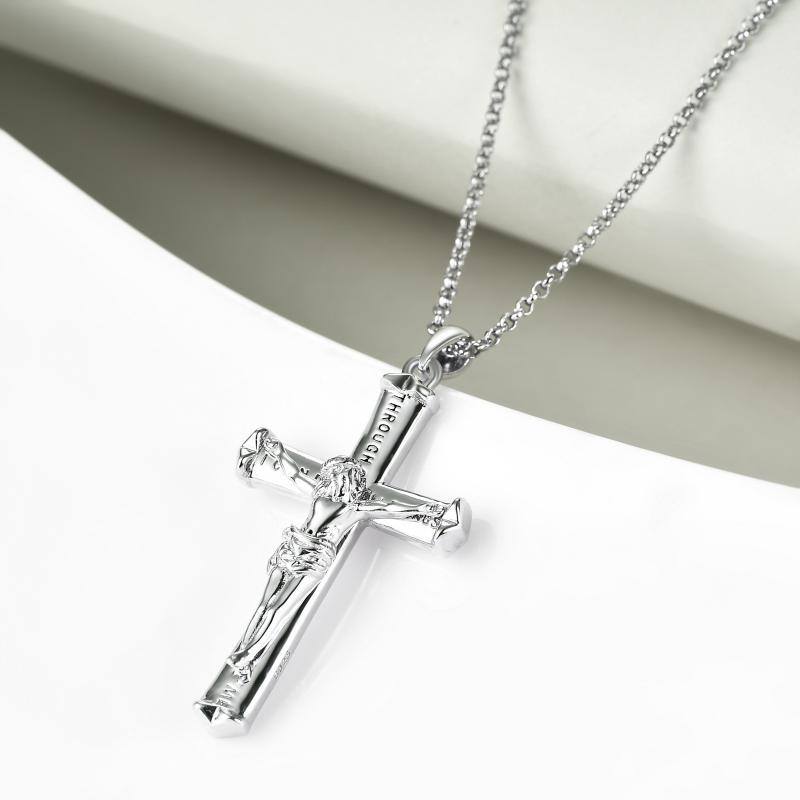 Jesus Cross Necklace Cross Pendant Sterling Silver Gift for Boys Girls Women Men