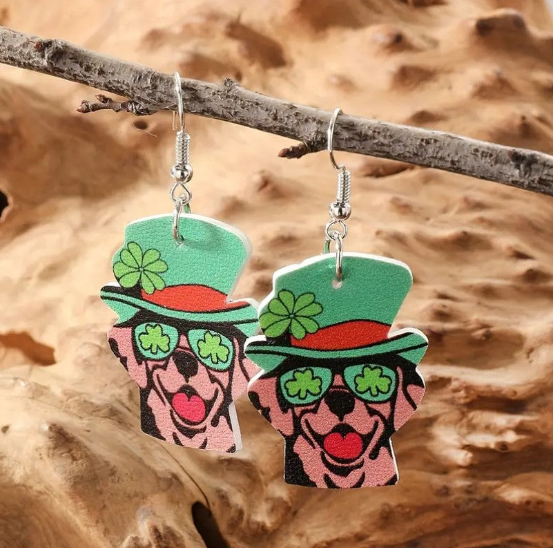 Cute Shamrock Dog Earrings For St. Patrick's Day