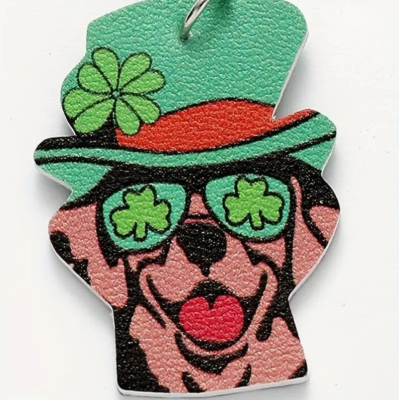 Cute Shamrock Dog Earrings For St. Patrick's Day