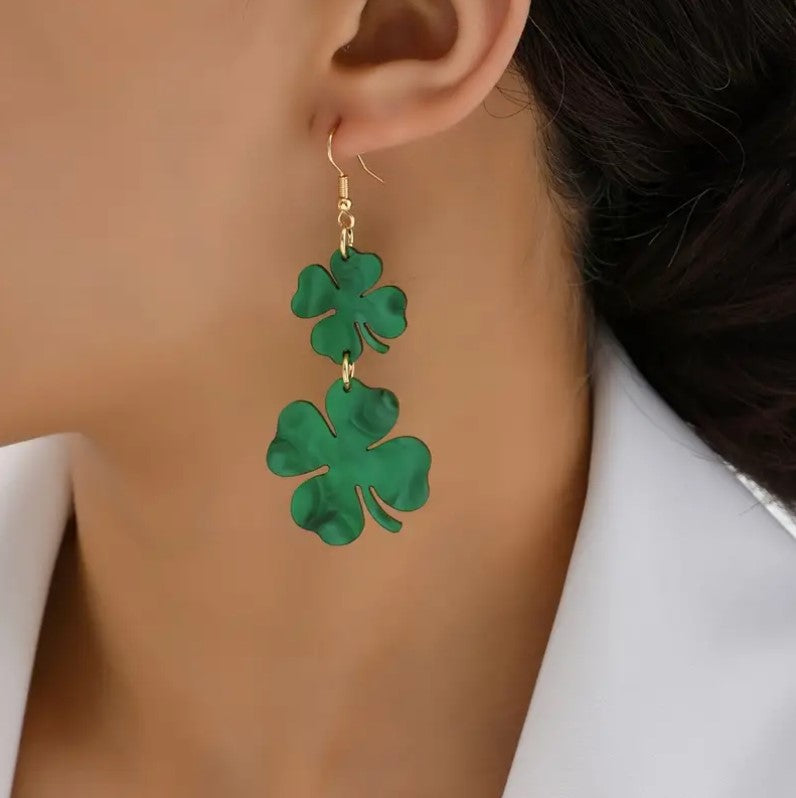 St. Patrick's Day Irish Shamrock Earrings Four Leaf Clover Drop Earrings