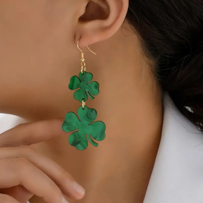St. Patrick's Day Irish Shamrock Earrings Four Leaf Clover Drop Earrings