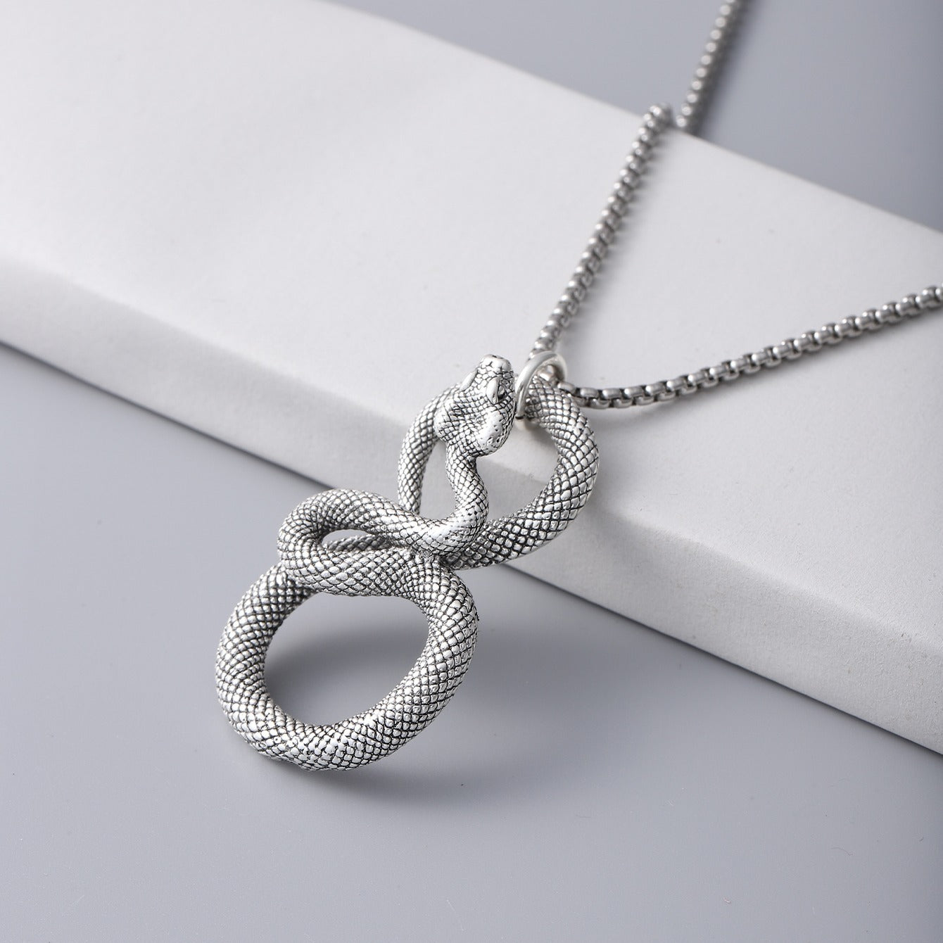 Men's Stainless Steel Classic Snake Pendant Necklace