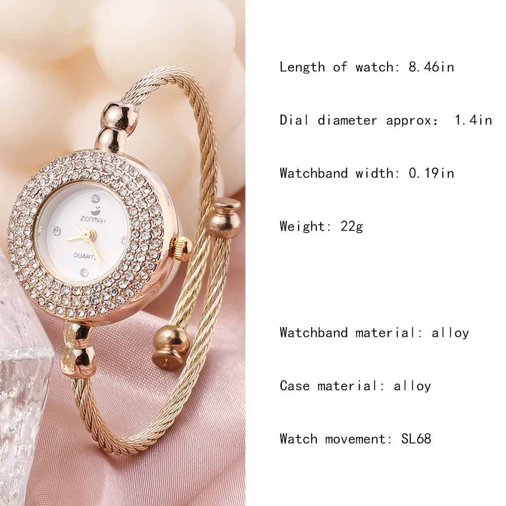 Women Analog Quartz Watch Bling Rose Gold Silver Gold Watches with Rhinestones Bracelet Waterproof Quartz Wristwatch for Female Girls Student