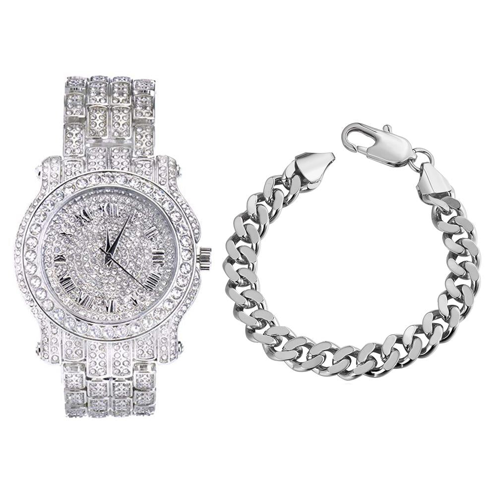 18K White Gold Plated Watch And Bracelet Set