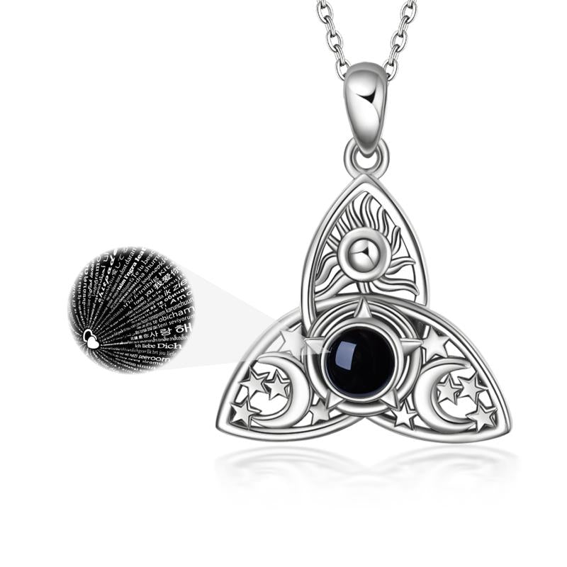 Triple Moon Goddess Triquetra Necklace Sterling Silver I Love You 100 Languages Pentagram Pentacle Pendant Necklace Pagan Wiccan Jewelry
