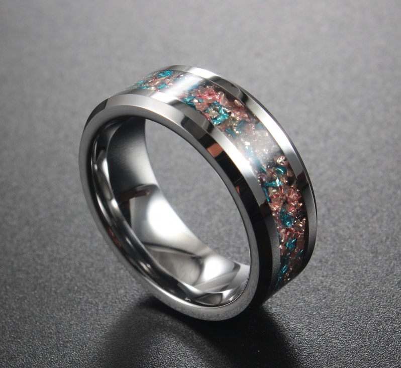 8MM Crushed Ocean Glass Tungsten Carbide Ring