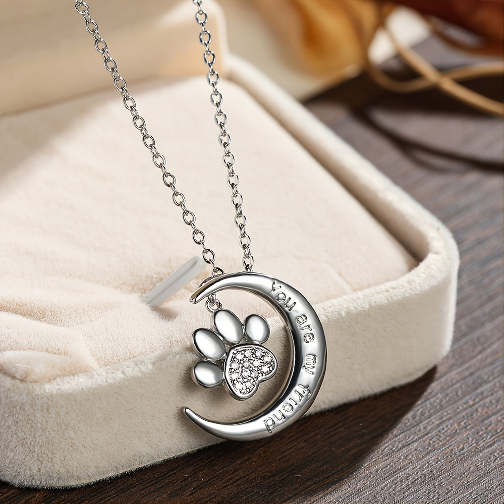 Crystal Pendant Necklace Paw Trendy Moon Necklace