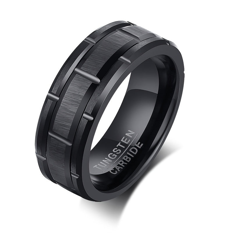 8MM Black Tungsten Rings For Men Wedding Band Brick Pattern Brushed Engagement Promise Size 6-12