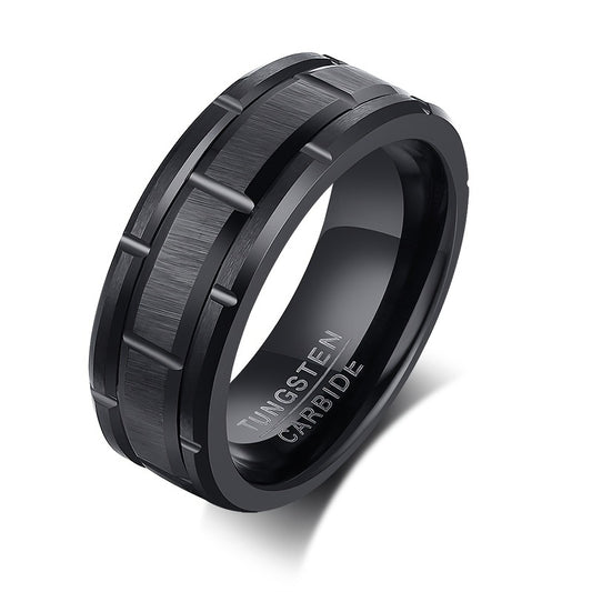 8MM Black Tungsten Rings For Men Wedding Band Brick Pattern Brushed Engagement Promise Size 6-12
