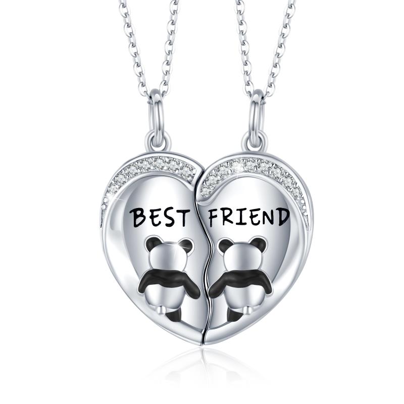Brilliance Fine Jewelry Sterling Silver Cut-Out Heart Crystal Best Friends  Forever Adults Pendant Necklace 16
