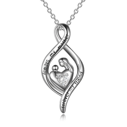 Sterling Silver Mother and Child Necklace Always My Mother Forever My Friend Love Heart Pendant Necklace Jewelry