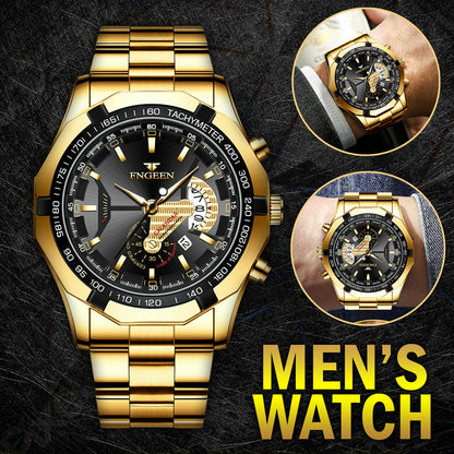 Gold Stainless Steel Quartz Watch For Men Waterproof Classic