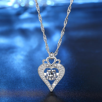 Women's Cubic Zirconia Heart-shape Crown Pendant Necklace