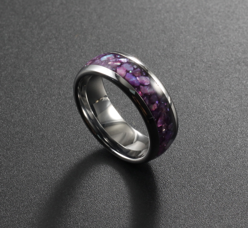 Purple and White Opal Tungsten Ring