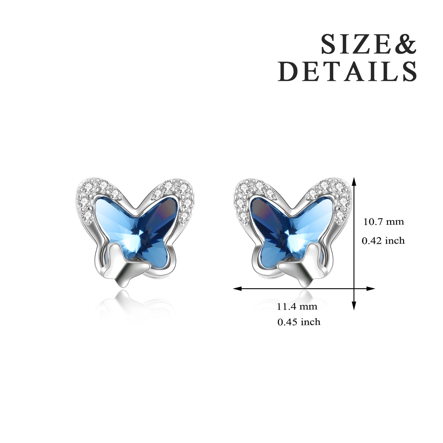 925 Sterling Silver Butterfly Stud Earrings Hypoallergenic Earring Fine Jewelry Gift for Women Girls
