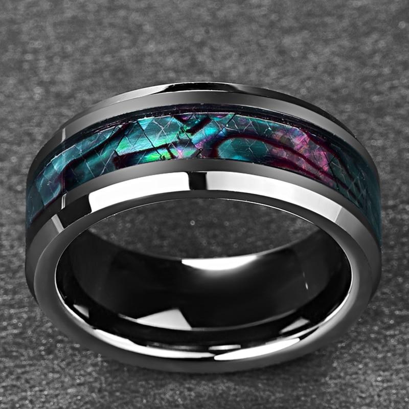 8MM Abalone Shell Beveled Tungsten Carbide Ring