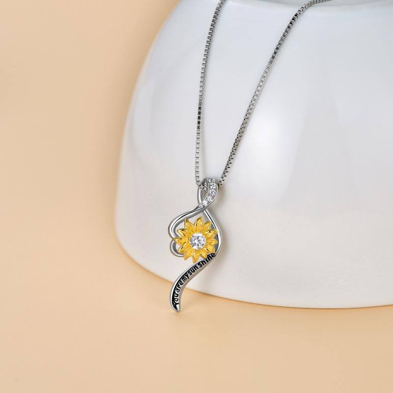 Sunflower Pendant Necklace 925 Sterling Silver You Are My Sunshine Sunflower Necklace Jewelry with White Cubic Zirconia