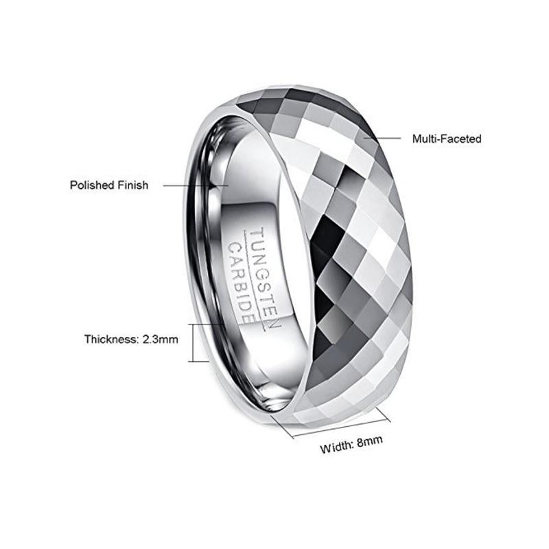 Silver Diamond Hammered Faceted Tungsten Carbide Wedding Ring