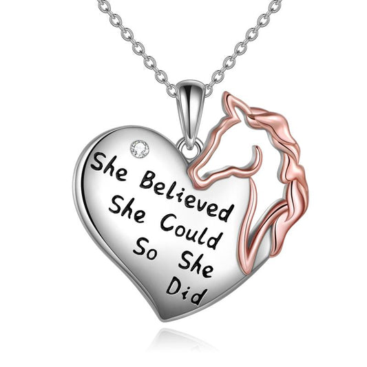 Sterling Silver Horse Pendant Necklace She Believed She Could So She Did Inspirational Gift