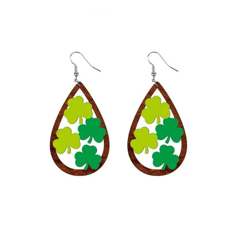 Wooden St. Patrick's Day Drop Earrings