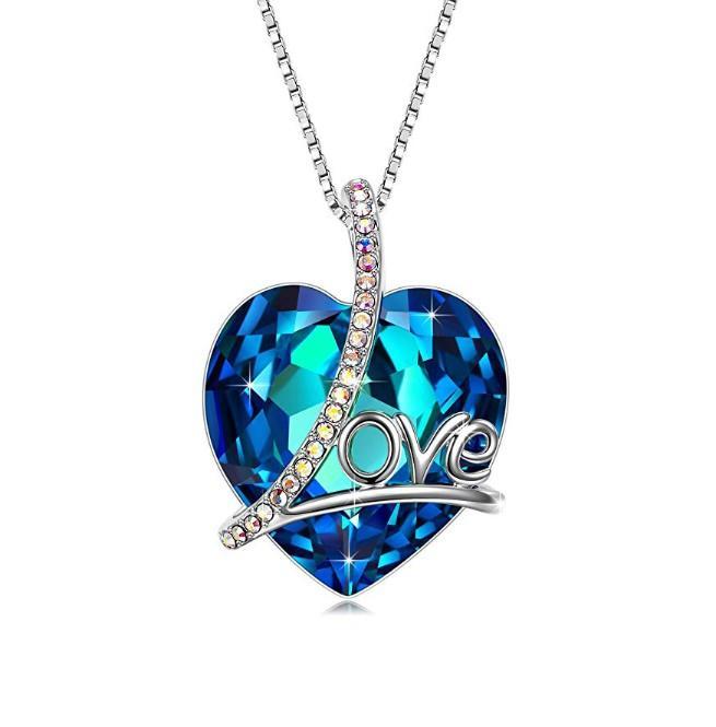 Heart Shaped Bermuda Blue Austrian Elements Women's Necklace