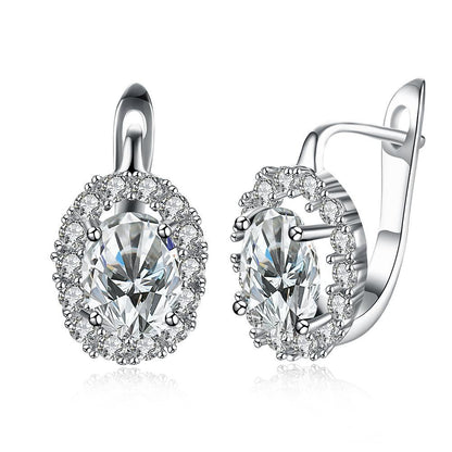 White Austrian Elements Lever Back Earrings in 18K White Gold